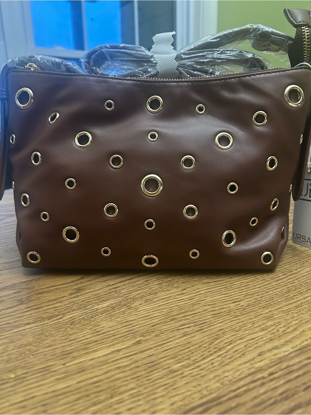 Brown Grommet Accent Crossbody Bag